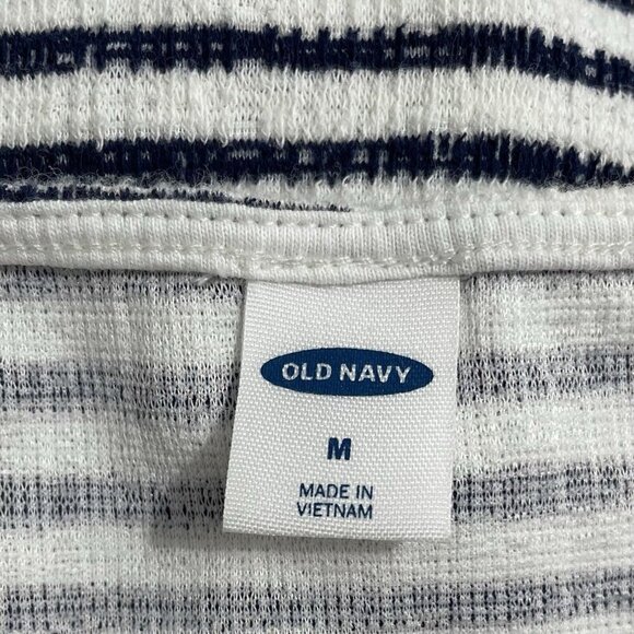 Old Navy Top Size Medium V-Neck Striped Front Button Closure Tie Blue White - Picture 6 of 8